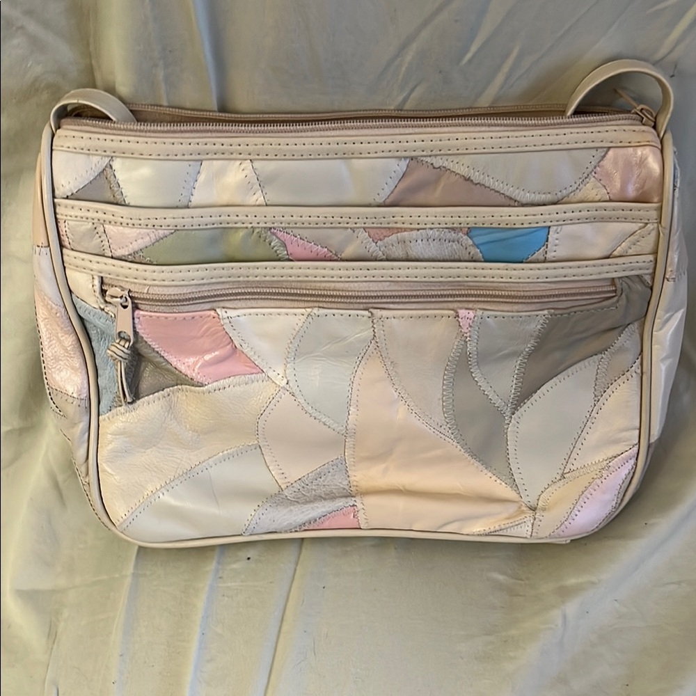 Cream and Pink Artistic Shoulder Bag with Adjustable Strap